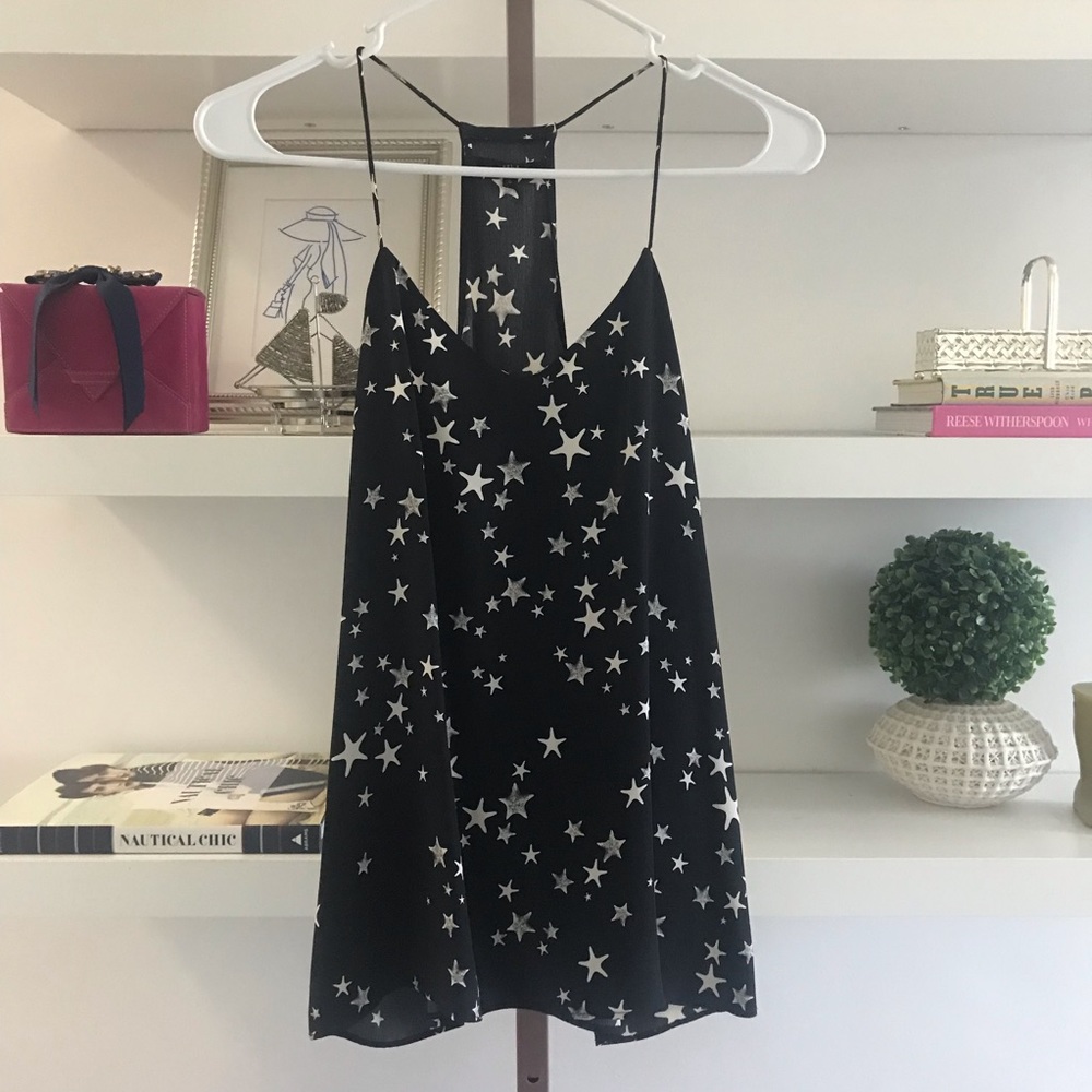 Tibi 100% Silk Black & White Star Racerback Tank Top Size 0